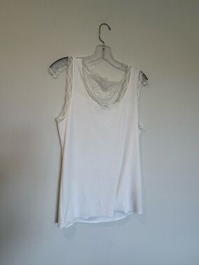 Cream Lace Trim Sleeveless White Tank Top Size XL